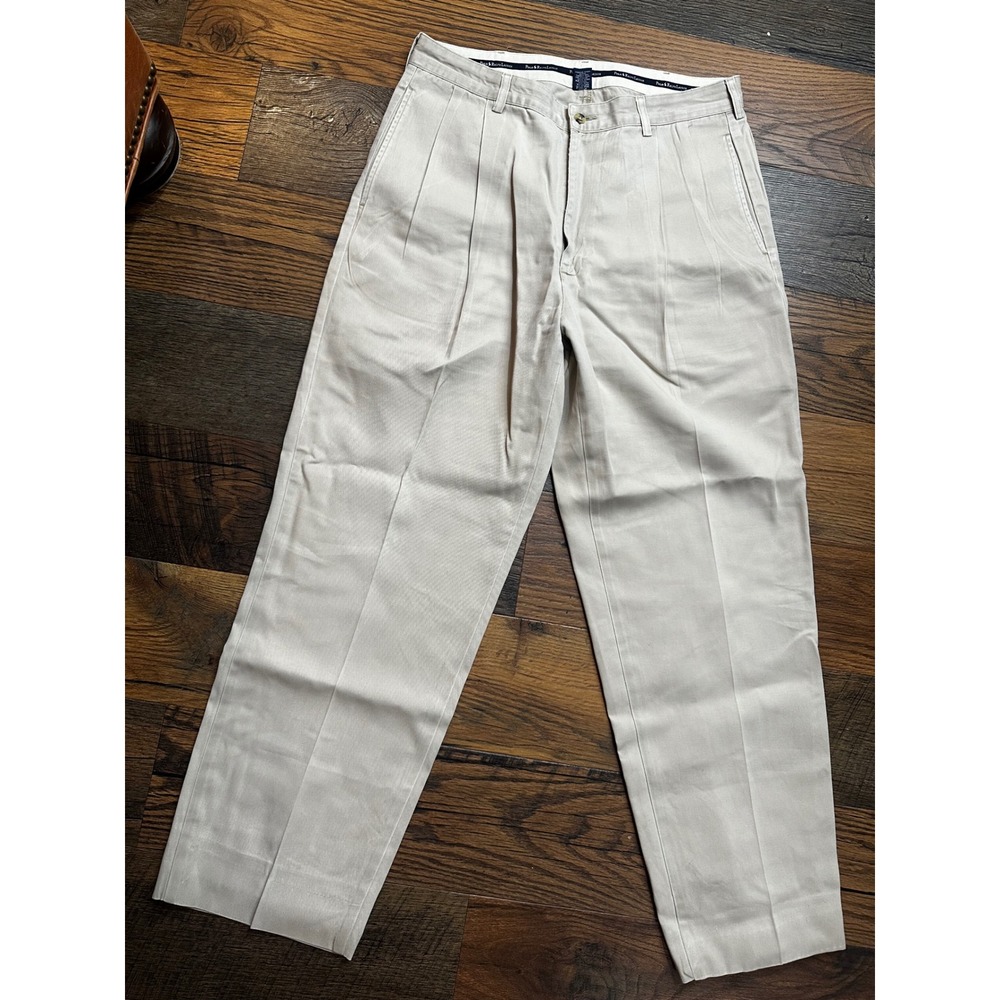 Polo Ralph Lauren Andrew Pant Mens 34x34 Tan Khaki Double Pleated Cotton Chinos